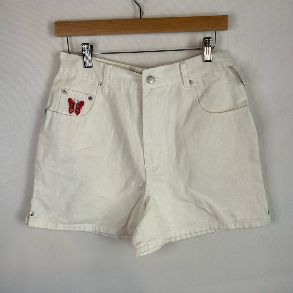 VTG Y2K shorts Arizona Jean Co Embroidered Butterfly Denim White Juniors Size 14 - Picture 6 of 8